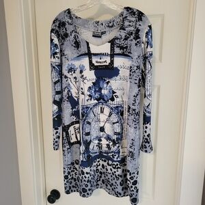 Highness Women's Artistic Long Sleeve Dress - Blue and Black